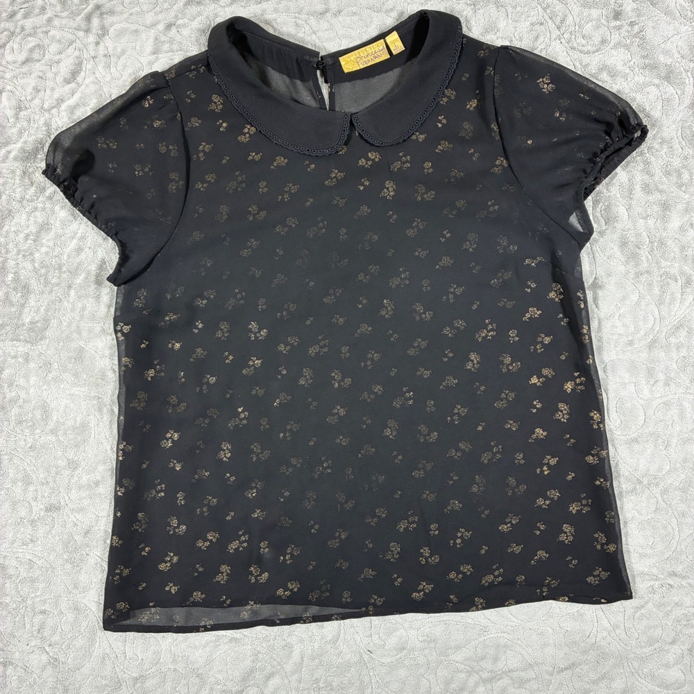 Y2K Black Sheer Mesh Peter Pan Fairy Grunge Top Size L Whimsigoth Indie Twee